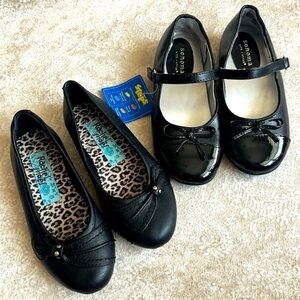 Brand New Set of 2 Pairs of Black Flats Toddler Girls Mary Jane Slip On Shoes